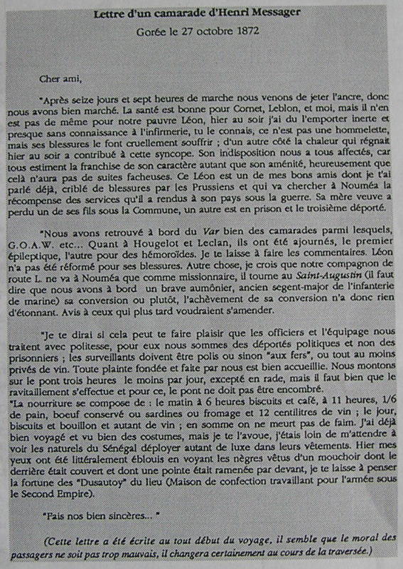 Lettre envoyée à Henri Messager depuis Gorée
